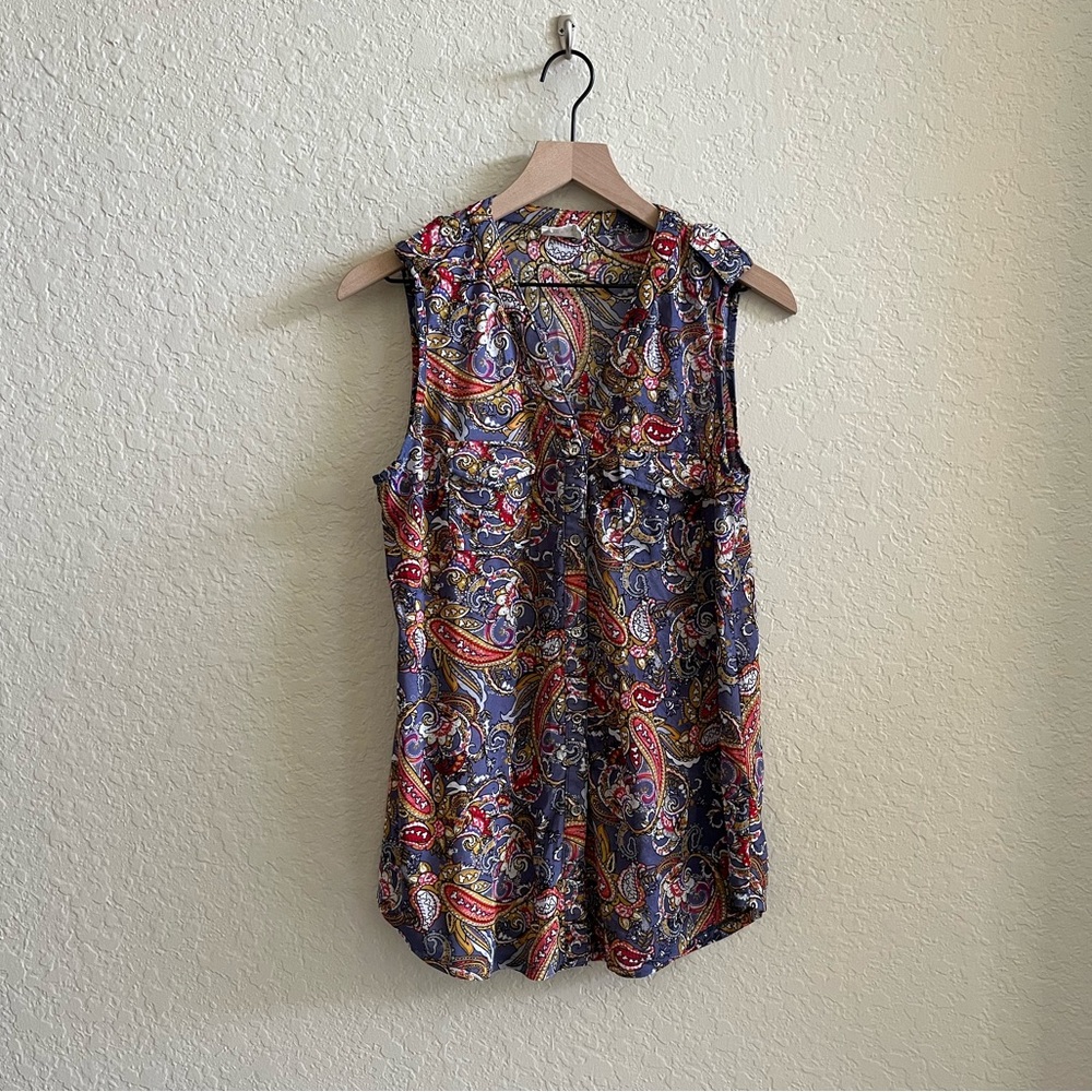 Anthropologie Ember V Neck Sleeveless Paisley Mesh Tunic Top Women’s Large